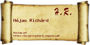 Héjas Richárd névjegykártya